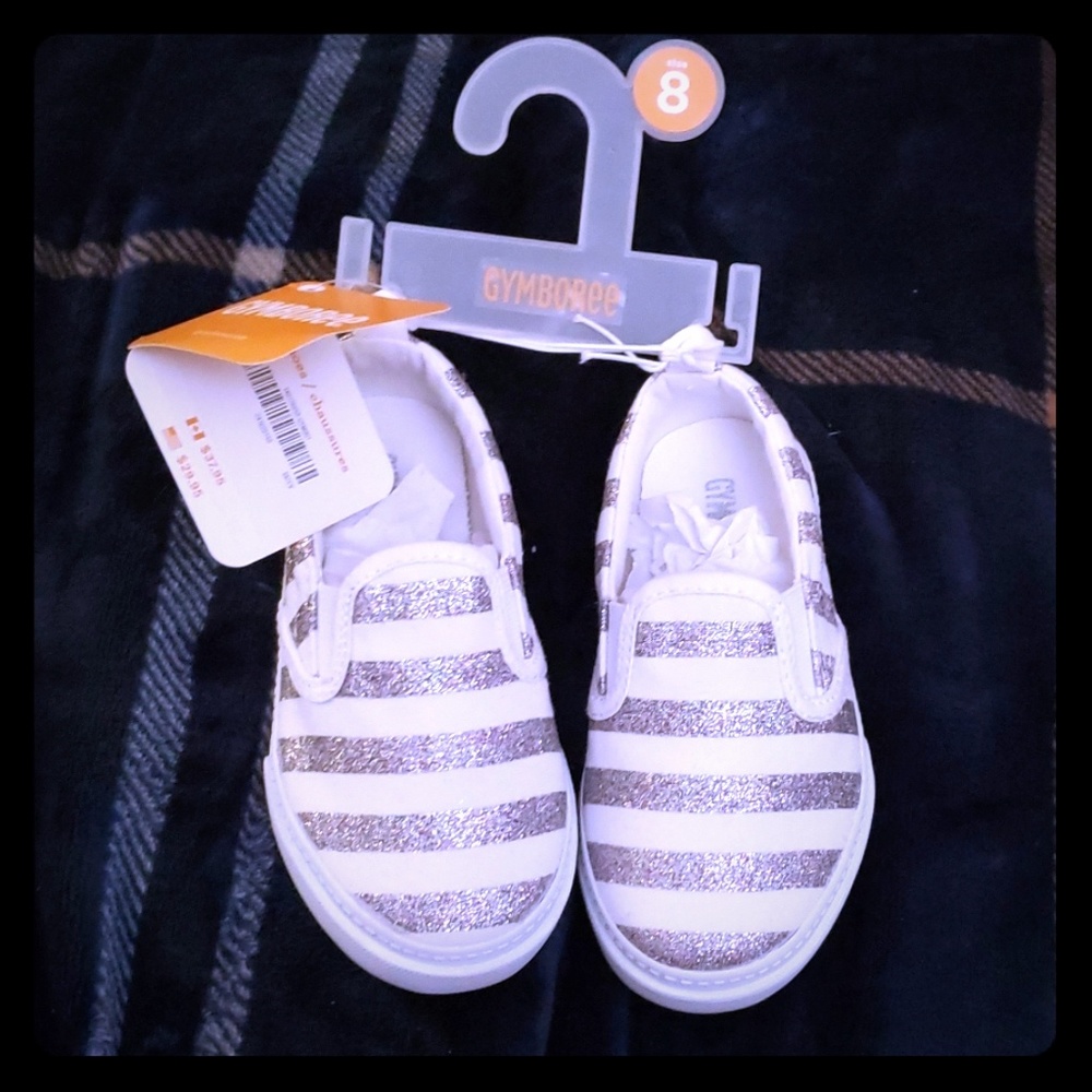 Gymboree slip-on Silver Sparkle striped Sneaker 8